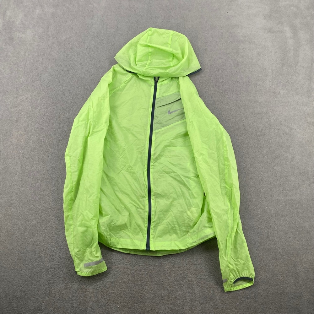 Nike‎ Mens XS Neon Lime Green Hooded Windbreaker Running Jacket Ripstop Full Zip